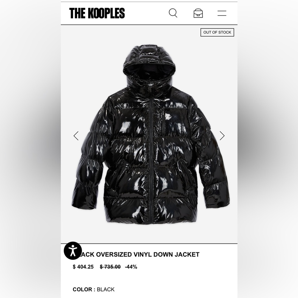 The Kooples Black Oversized Vinyl Down Jacket with Hood